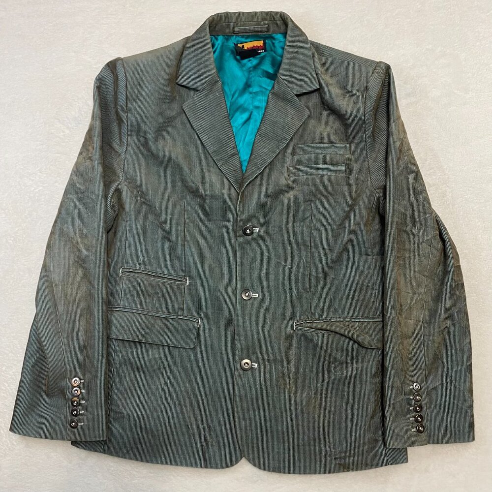 Brooklyn Industries Corduroy Teal Lined Blazer Dress Coat Button Front Sz XL